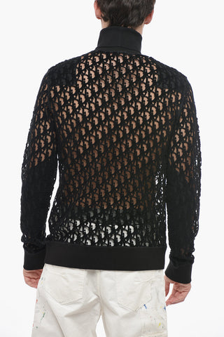 Maglia a Collo Alto in Mesh Floccato Motivo Monogram