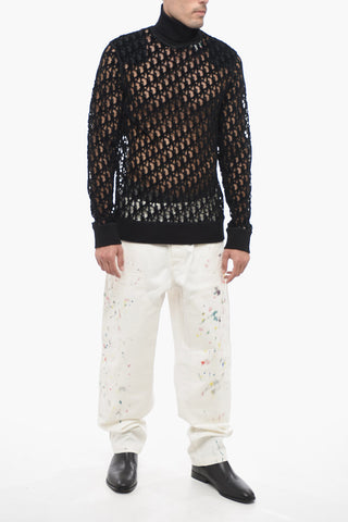Maglia a Collo Alto in Mesh Floccato Motivo Monogram