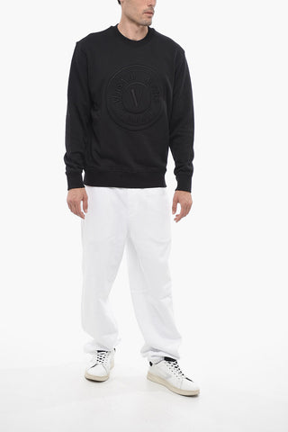 JEANS COUTURE Crew Neck Sweatshirt with Embroidered Emblem