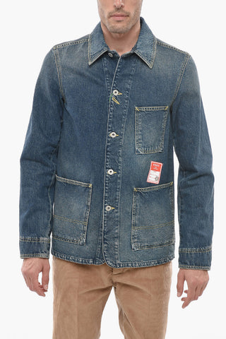 Blazer in Denim Stone Washed con Tasche a Toppa