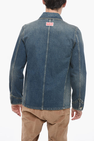 Blazer in Denim Stone Washed con Tasche a Toppa