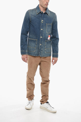 Blazer in Denim Stone Washed con Tasche a Toppa