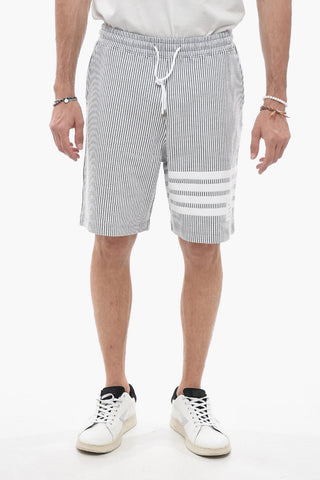Pinstriped Cotton Shorts with Contrasting Bands