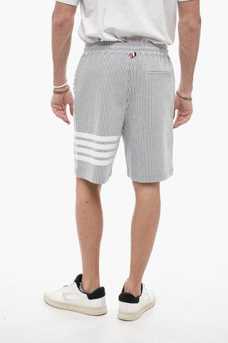 Pinstriped Cotton Shorts with Contrasting Bands