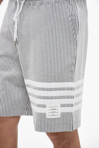 Pinstriped Cotton Shorts with Contrasting Bands