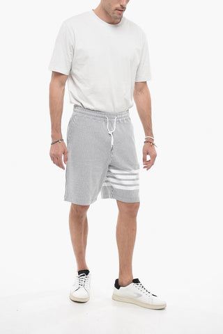 Pinstriped Cotton Shorts with Contrasting Bands