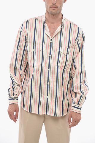 Silk Striped Shirt with Band Collar