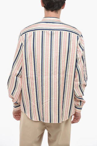 Silk Striped Shirt with Band Collar