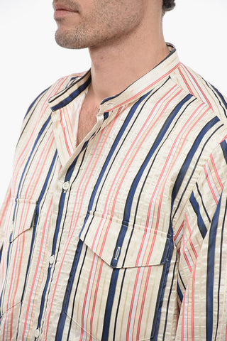 Silk Striped Shirt with Band Collar