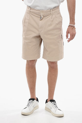 Stretch Cotton Cargo Shorts with 3 Pleats