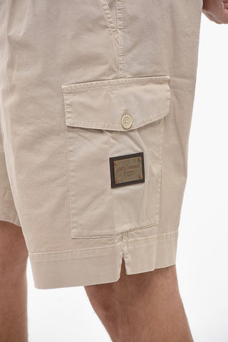 Stretch Cotton Cargo Shorts with 3 Pleats
