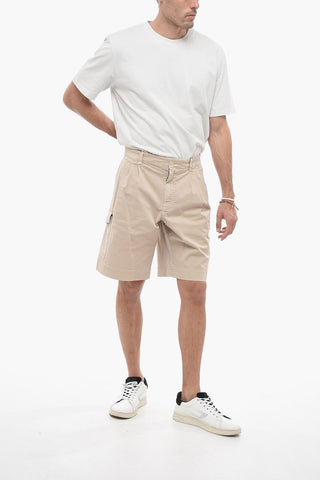 Stretch Cotton Cargo Shorts with 3 Pleats