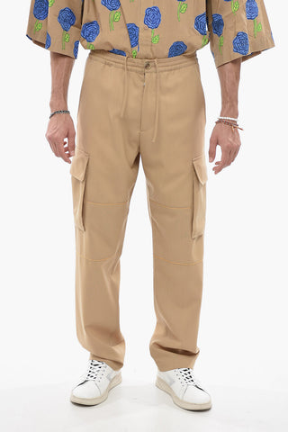 Virgin Wool Cargo Pants with Elastic Waistband