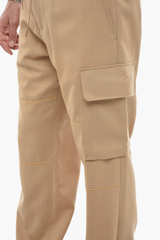 Virgin Wool Cargo Pants with Elastic Waistband