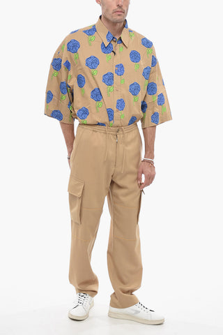 Virgin Wool Cargo Pants with Elastic Waistband