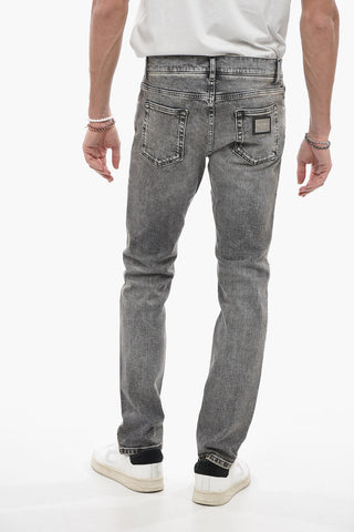 Stone Washed Slim Fit Denims with Lived-in Effect 16cm