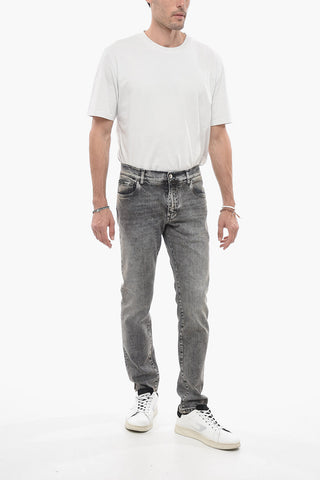 Stone Washed Slim Fit Denims with Lived-in Effect 16cm
