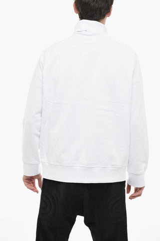 Turtleneck Fleece-cotton Sweatshirt with Piercing Detail