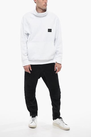 Turtleneck Fleece-cotton Sweatshirt with Piercing Detail