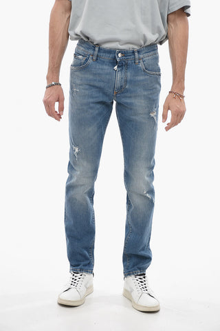 Jeans Slim Fit in Cotone Stretch con Dettagli Distressed 16cm