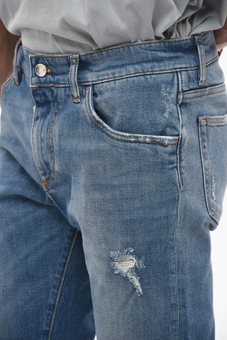 Jeans Slim Fit in Cotone Stretch con Dettagli Distressed 16cm