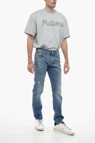 Jeans Slim Fit in Cotone Stretch con Dettagli Distressed 16cm