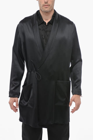 Silk Long Blazer with Shawl Lapel
