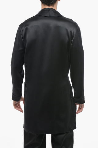 Silk Long Blazer with Shawl Lapel