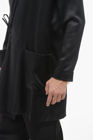 Silk Long Blazer with Shawl Lapel