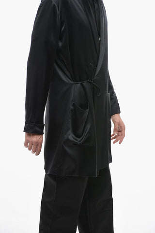 Silk Long Blazer with Shawl Lapel