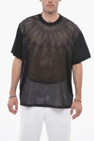 Perforated FAIRISLE THUNDERBOLT Crew-neck T-Shirt