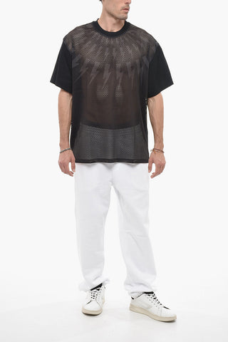Perforated FAIRISLE THUNDERBOLT Crew-neck T-Shirt