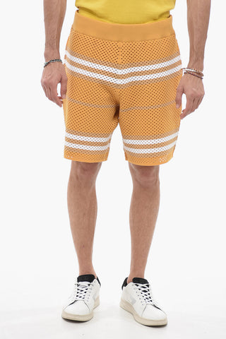 Striped Crochet Shorts with Elastic Waistband