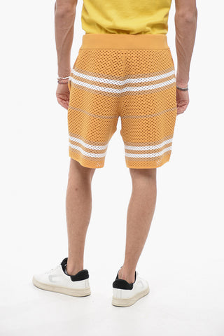 Striped Crochet Shorts with Elastic Waistband