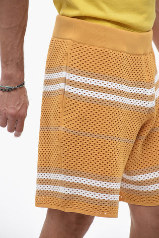 Striped Crochet Shorts with Elastic Waistband