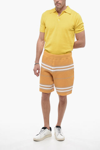 Striped Crochet Shorts with Elastic Waistband