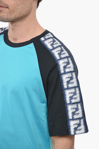T-Shirt Girocollo in Cotone con Bande Logate