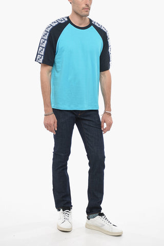 T-Shirt Girocollo in Cotone con Bande Logate