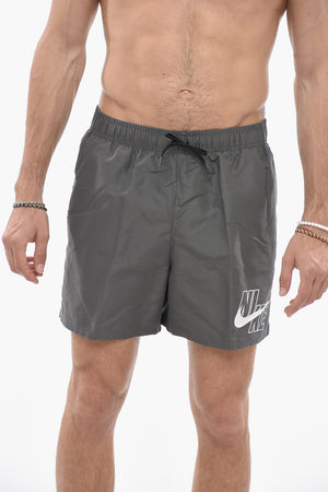 SWIM Boxer Swim Trunks in Solid Color with Printed Logo