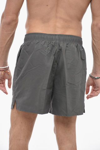 SWIM Boxer Swim Trunks in Solid Color with Printed Logo
