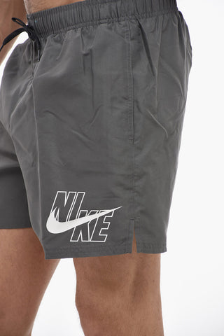 SWIM Boxer Swim Trunks in Solid Color with Printed Logo