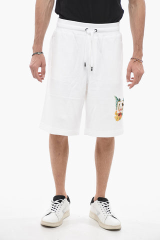 Shorts in Jersey di Cotone con Logo in Applicazione