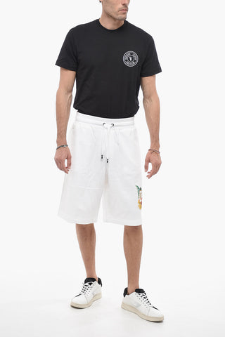Shorts in Jersey di Cotone con Logo in Applicazione