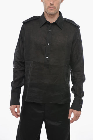 Linen Sheer Shirt with Half Button Fastening