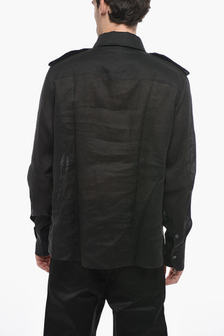 Linen Sheer Shirt with Half Button Fastening