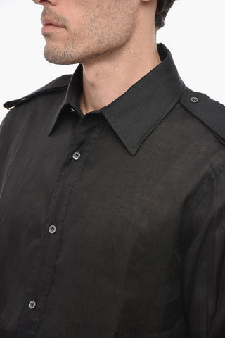 Linen Sheer Shirt with Half Button Fastening
