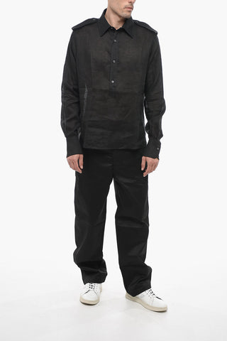 Linen Sheer Shirt with Half Button Fastening