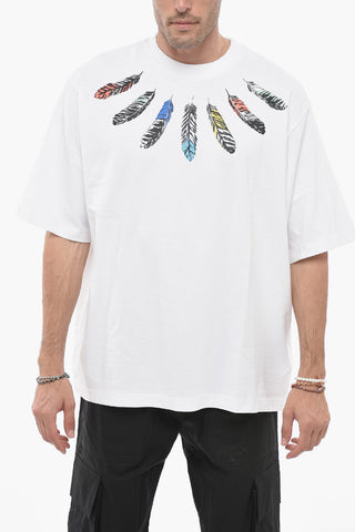 T-shirt COLLAR FEATHERS Oversized con Stampa Multicolor