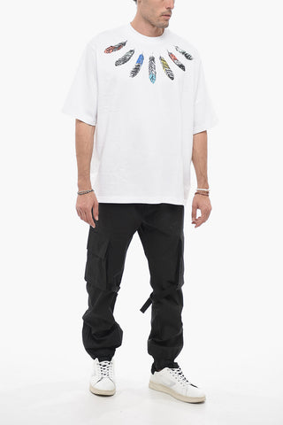 T-shirt COLLAR FEATHERS Oversized con Stampa Multicolor