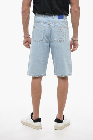 Light-washed Denim Shorts with Embroidery